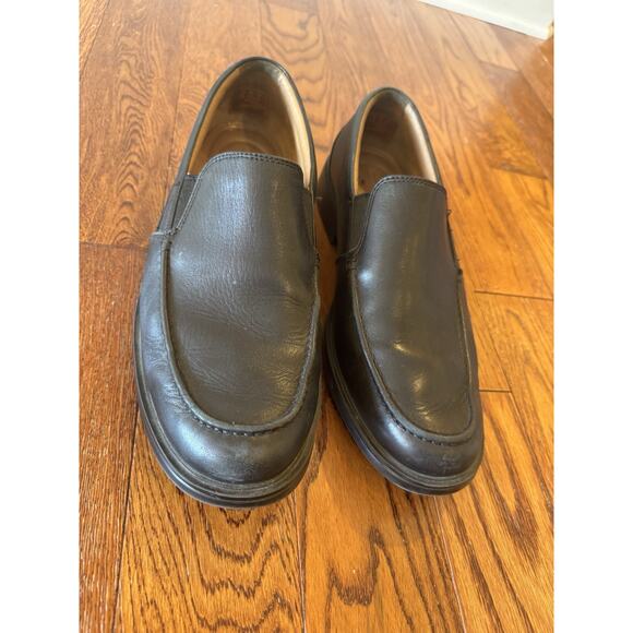 Clarks Unstructured Leather Loafers Mens 10.5 W Black Comfort Slip On EU 44 - Picture 3 of 16